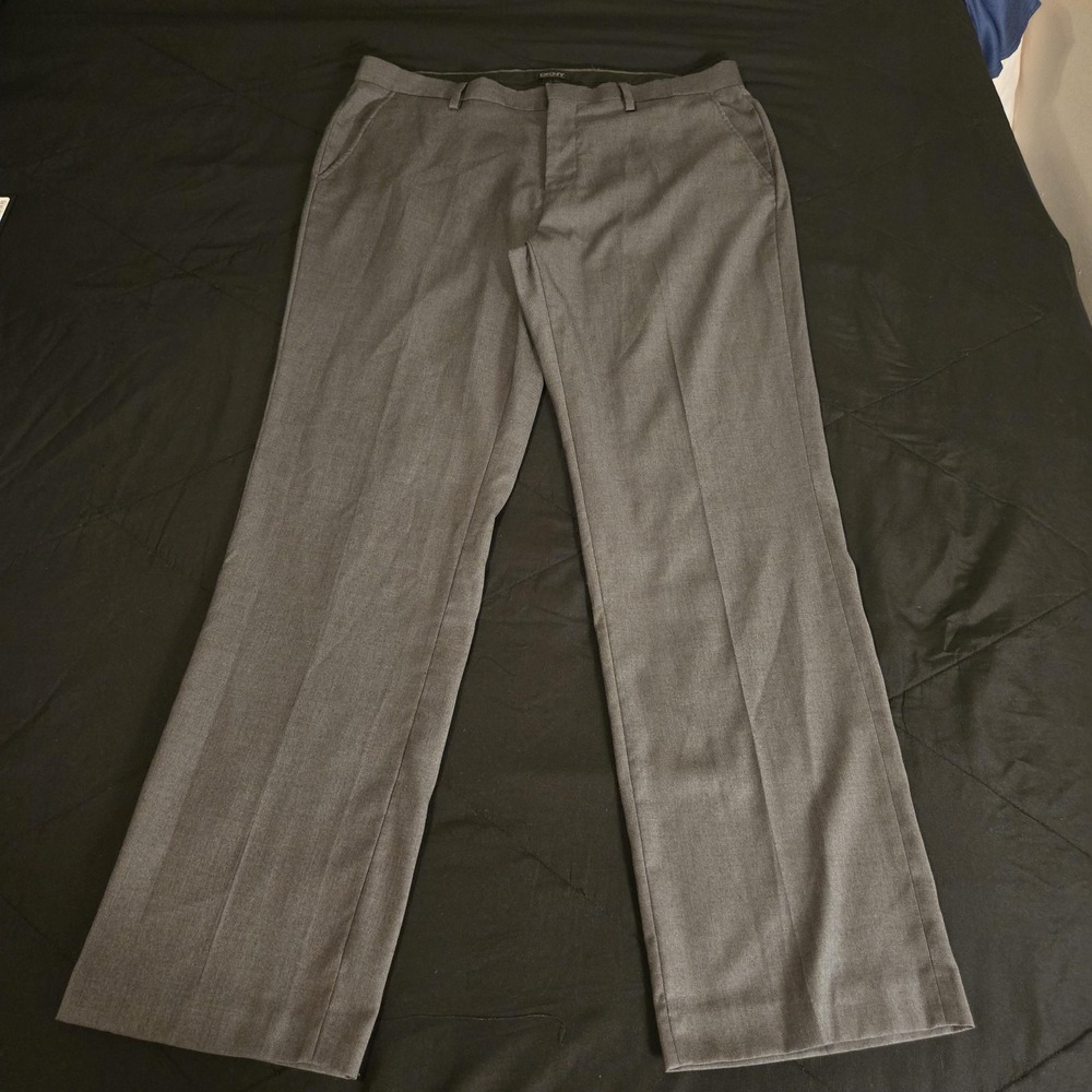 DKNY Dress Pants Mens 36x32 Gray Flat Front Straight Leg Business Office Wear
